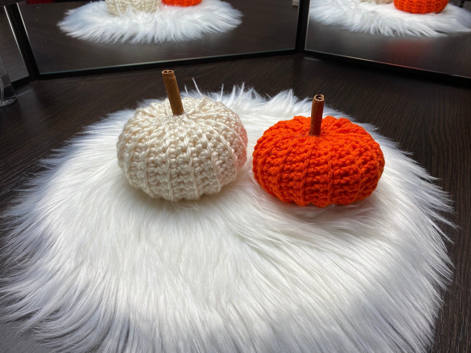 Set of 2 Crochet Pumpkins With Cinnamon Stick Stem Etsy