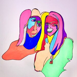 Custom Blind Contour Colorful Drawing