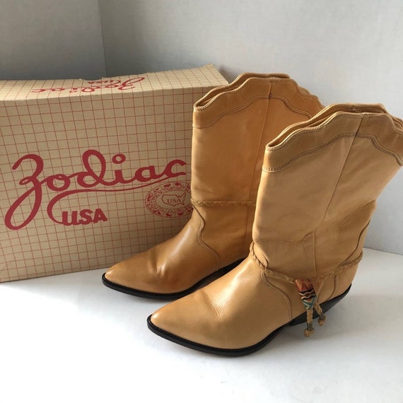 Zodiac Cowboy Boots Yellow Vintage 8.5 with Box Vi