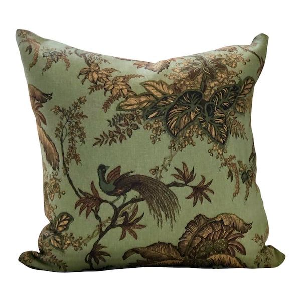 Schumacher Pillow Cover in Coconut Grove/Designer/High End/Chinoisere Style/Accent Pillow/Green/Botanical cushion