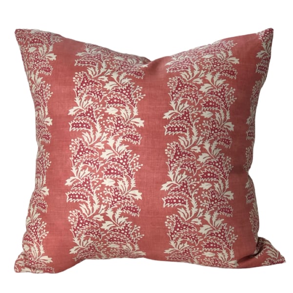 Coral & Rose Floral Vine Pillow Cover/Designer High End/ Decorative Accent Cushion/Sofa Bedroom Couch/French English Country/Cosy Home Chic