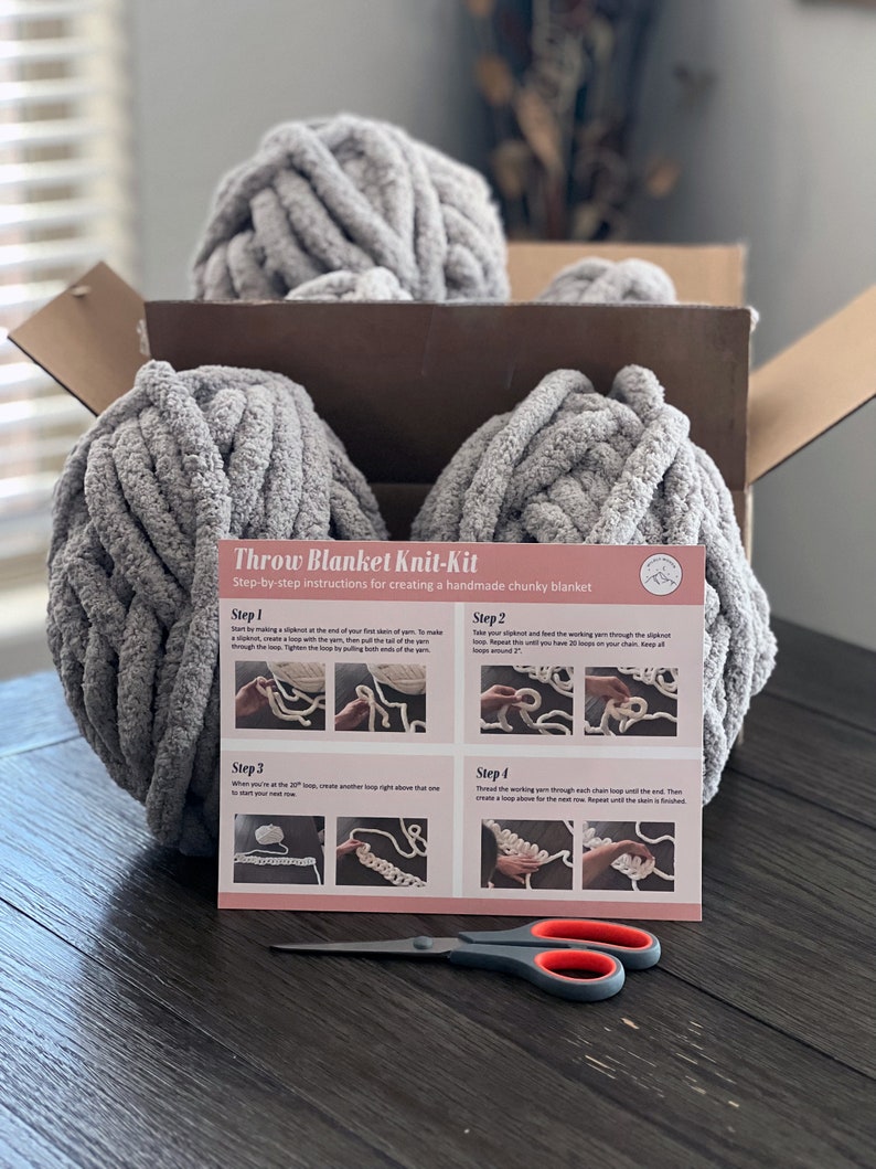 Chunky Knit Blanket DIY knit Kit Cozy Crafting Etsy Canada