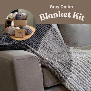 Gray Ombre Chunky Knit Blanket DIY "Knit Kit" |  Cozy Crafting  |  Do It Yourself  |  Make Your Own Blanket  |  Craft | Color Block