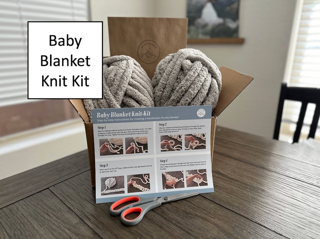 Baby Chunky Knit Blanket DIY knit Kit Cozy Crafting Do It Yourself Make