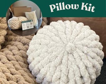 Hand Knit Chunky Pillow DIY "Knit Kit" | Cozy Crafting | Do It Yourself | Make Your Own Pillow Pouf | Yarn and Instructions Included | Craft