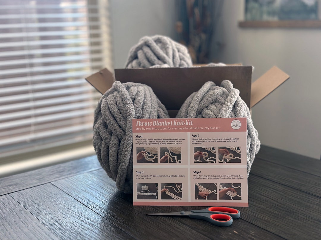 Chunky Knit Blanket DIY knit Kit Cozy Crafting Do It Yourself Make Your