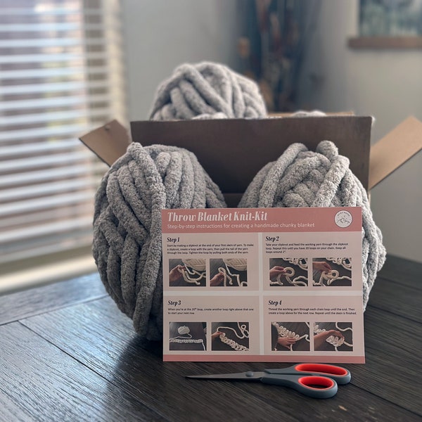 Chunky Knit Blanket DIY "Knit Kit" |  Cozy Crafting  |  Do It Yourself  |  Make Your Own Blanket |  Yarn and Instructions Included  |  Craft