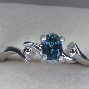 Montana sapphire ring.  Rock Creek Montana oval Cut sapphire.  Faceted American gemstone.  Blue green sapphire