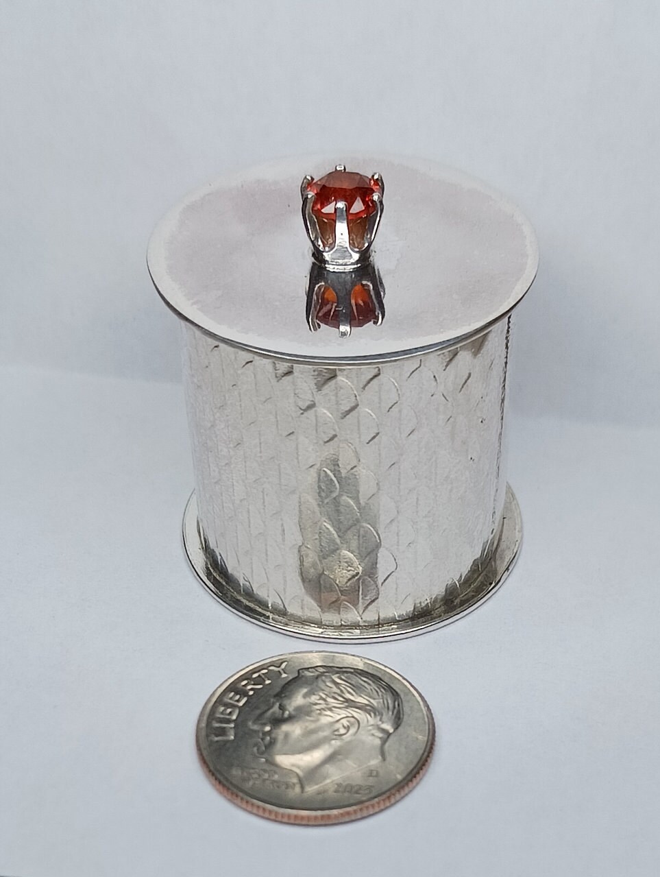 Solid Silver Handmade Container. Custom Faceted Hessonite Spessartine ...