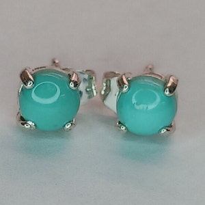 6mm round. Small turquoise earrings.  Sterling silver push back earrings.  Highly polished and beautiful turquoise.