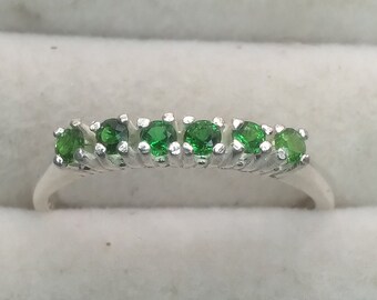 Chrome diopside. Silver ring.  Russian Chrome Diopside. 6 stone silver ring