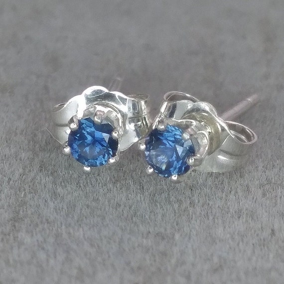 Blue Montana sapphire earrings.  Sterling silver push back earrings.  3mm sapphires.  Gorgeous blue sapphires.