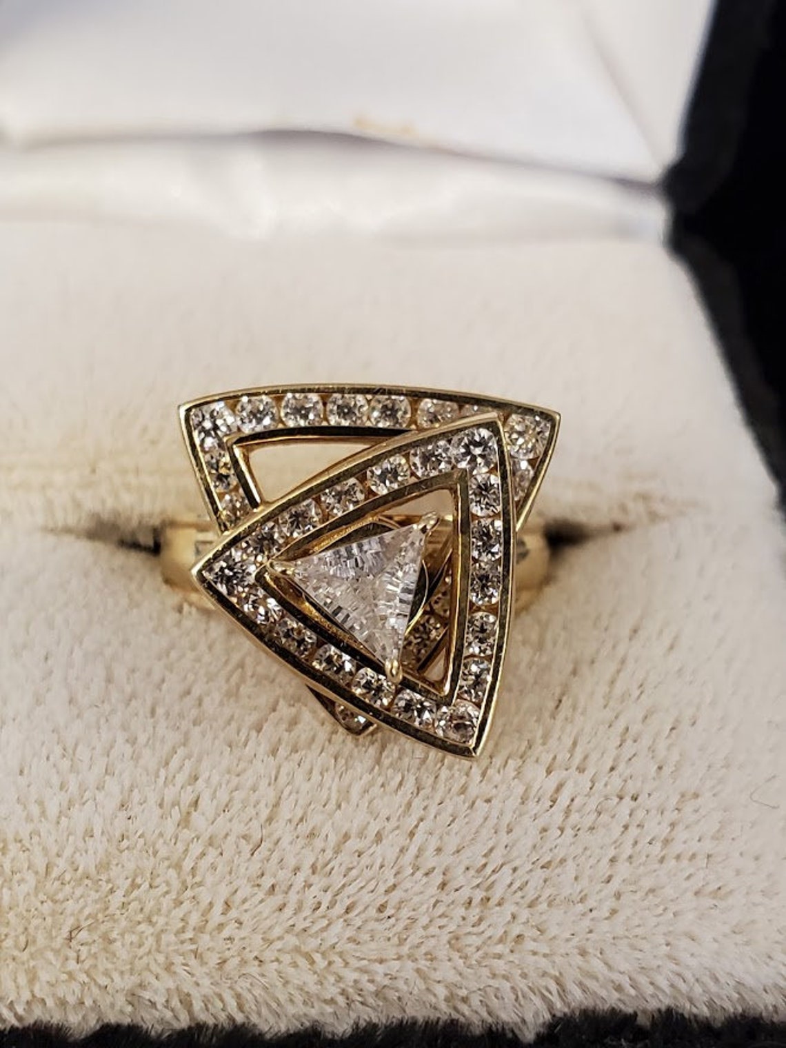 14K Yellow Gold Spinner Ring With Cubic Zirconia 8445 Etsy