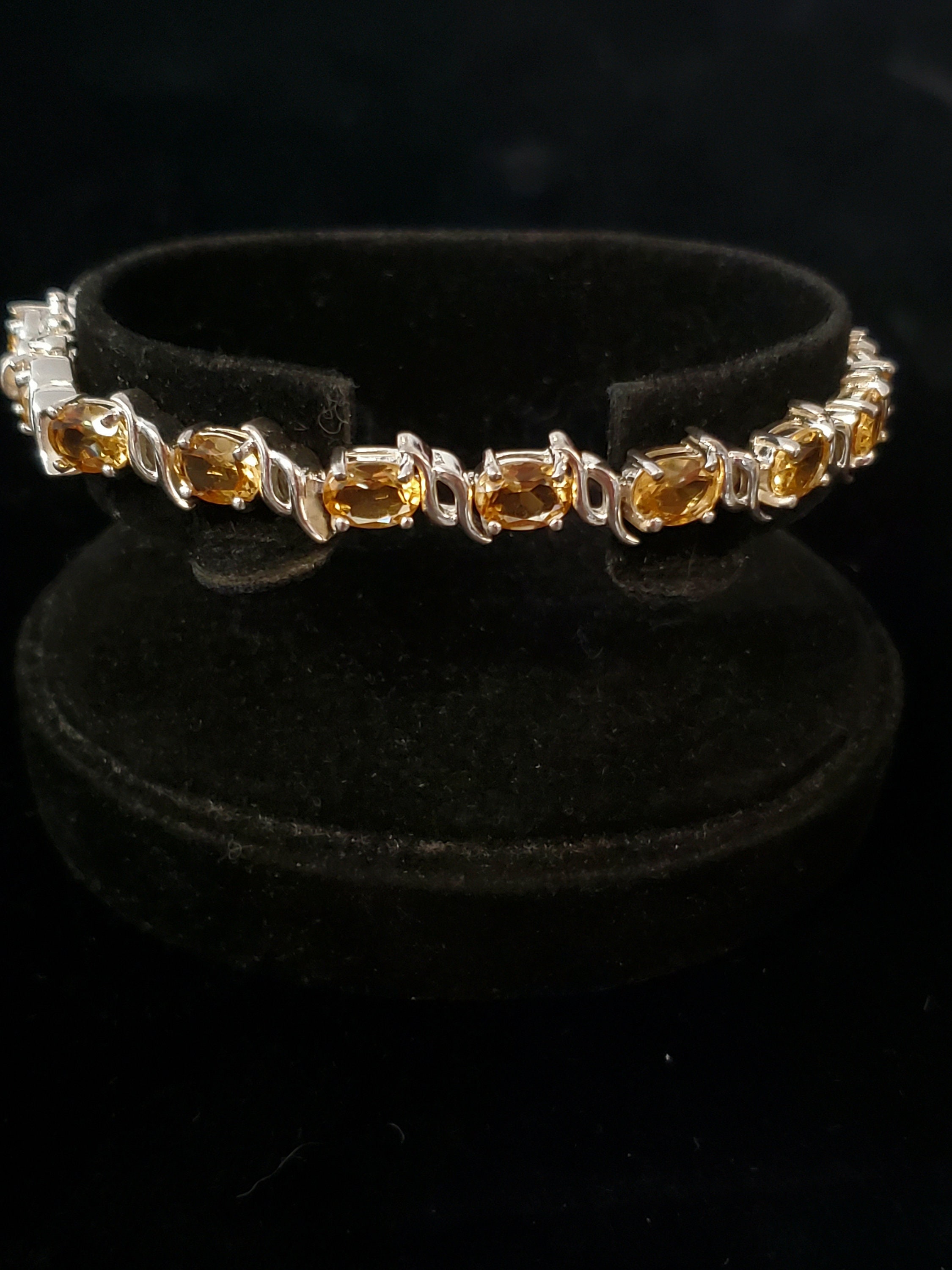 Sterling Silver Bracelet with Yellow Stones Etsy