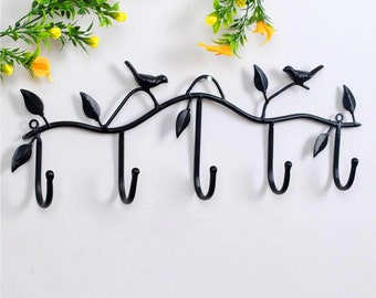 Clothes Hangers Racks With Five Hooks Iron Birds Leaves Home Wall Decoration New