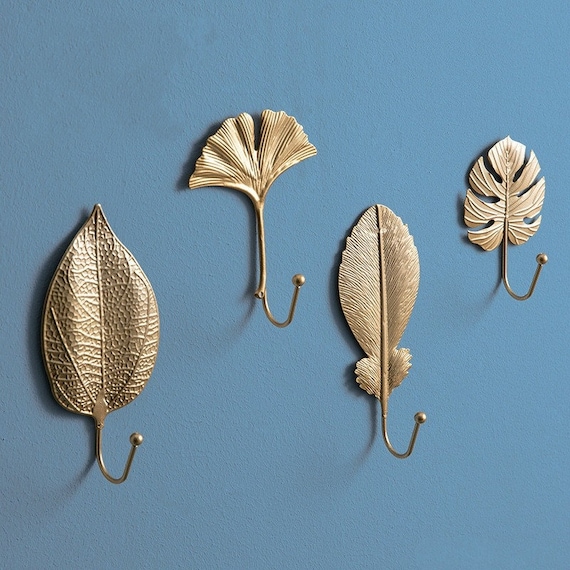 Nordic Gold Leaf Wall Hooks for Hanging Clothes, Jewelry Decorative Wall  Modern Decorations Golden Leaves, Set Coat Hooks Hangers Art Deco 