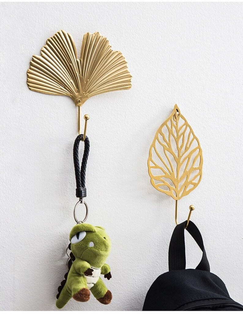 Nordic Gold Leaf Wall Hooks for Hanging Clothes Jewelry Etsy