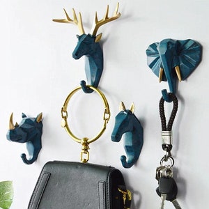 Modern Animal Head Wall Hook-Coat, Key Hooks Animal Head- Key Hangers Home Storage, Rack Hook Hanger Cap Room Decorative Bag Geometric Art