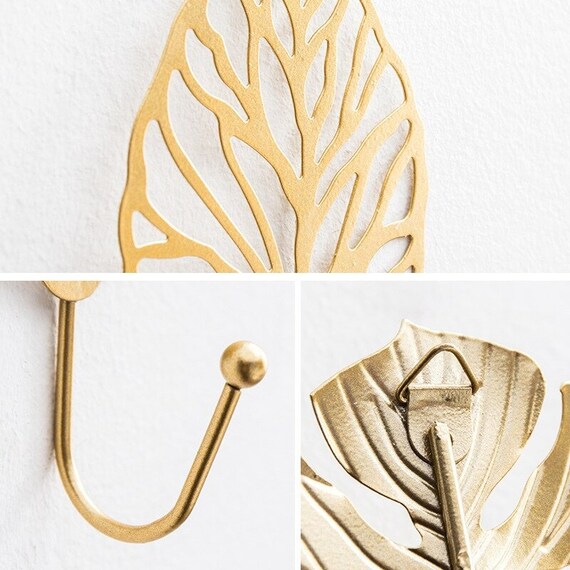 Nordic Gold Leaf Wall Hooks for Hanging Clothes, Jewelry