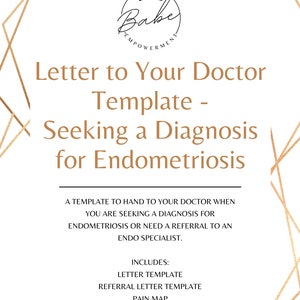Plantilla de carta de diagnóstico de búsqueda de endometriosis / Concientización sobre la endometriosis / Herramientas de diagnóstico / Rastreador de síntomas de endometriosis / Mapa del dolor