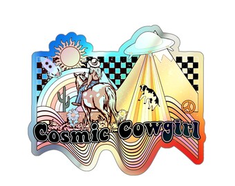 Cosmic Cowgirl Holographic Die-cut Stickers, Retro Holographic Sticker, Western Sticker, Cowgirl Sticker