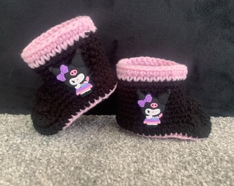 Chaussons pour bébé, chat, chaton, chaussons, nouveau-né, chaussons au crochet, minou, bonjour, baby shower, cadeau bébé, goth, emo, punk, kuromi