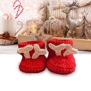 Reindeer Baby Booties, Cuff Baby Booties, Crochet Baby Booties, Cot Shoes, Booties, Baby, Baby Slippers, Crochet, newborn, Christmas, Moose image 1