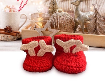 Reindeer Baby Booties, Cuff Baby Booties, Crochet Baby Booties, Cot Shoes, Booties, Baby, Baby Slippers, Crochet, newborn, Christmas, Moose