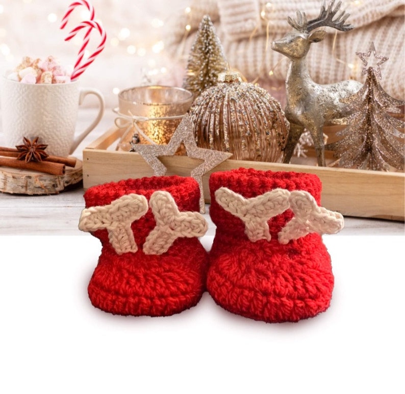 Reindeer Baby Booties, Cuff Baby Booties, Crochet Baby Booties, Cot Shoes, Booties, Baby, Baby Slippers, Crochet, newborn, Christmas, Moose image 1