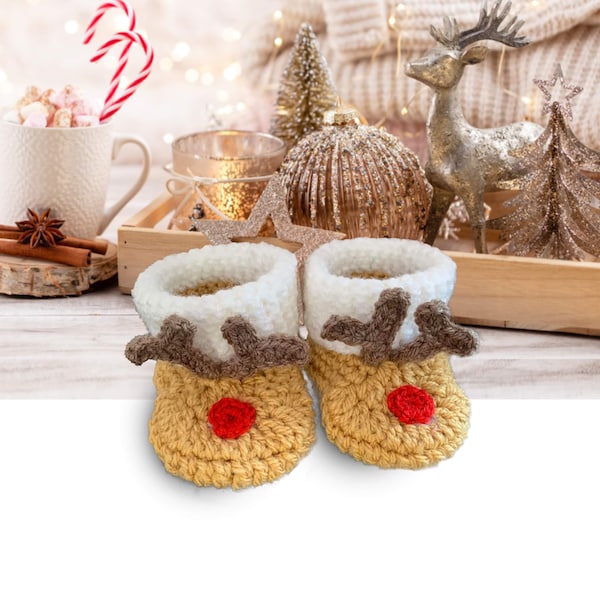 Reindeer Baby Booties, Cuff Baby Booties, Crochet Baby Booties, Cot Shoes, Booties, Baby, Baby Slippers, Crochet, newborn, Christmas