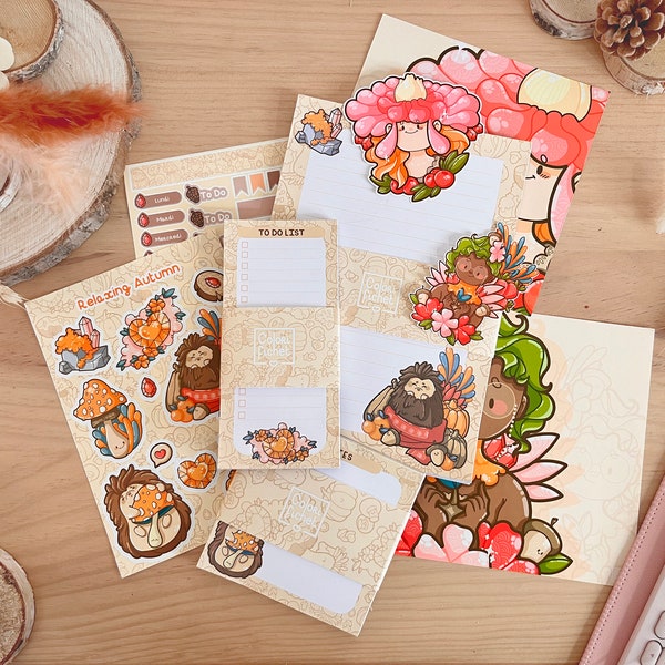 Bundle Collector notepads, sticker sheets, vinyl stickers & art prints  - Relaxing Autumn - 100% Handmade