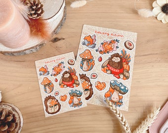 Sticker sheet for planners, bullet journal, journaling - Cute and Relaxing Autumn items - 100% handmade