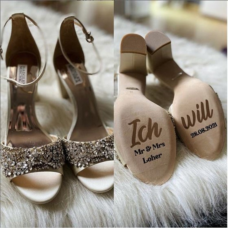 Etiqueta engomada de los zapatos de la boda quiero Zapatos de novia Pegatina Pegatinas personalizable imagen 2