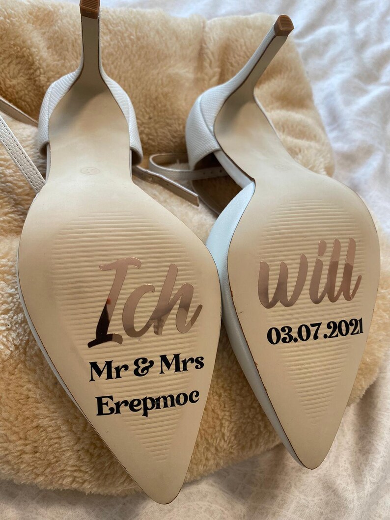 Etiqueta engomada de los zapatos de la boda quiero Zapatos de novia Pegatina Pegatinas personalizable imagen 3