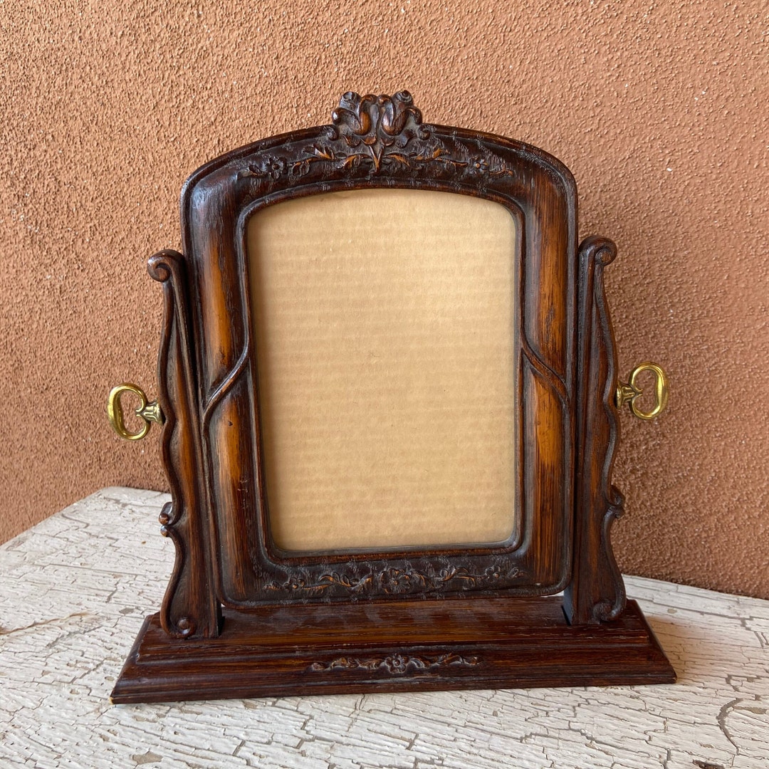 Vintage Wooden Swivel Picture Frame With Rose Details Etsy