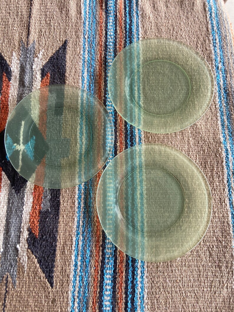 Vintage Light Green Glass Plates Set of 3 Salad Plates Etsy