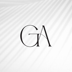 May include: A minimalist logo design featuring the letters "GA" in a simple, elegant font. The letters are intertwined, creating a unique and modern look.