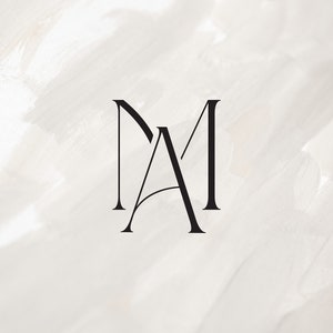 Könnte beinhalten: Ein Monogramm-Logo mit den Buchstaben "M" und "A", die ineinander verschlungen sind. Die Buchstaben sind schwarz und vor einem weißen Hintergrund platziert.