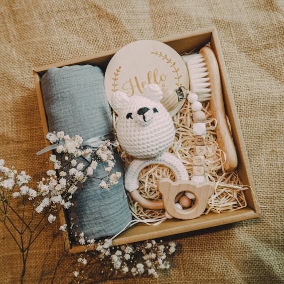 Grey Elephant Baby Shower Gift Basket Set- Gender Neutral Baby Box
