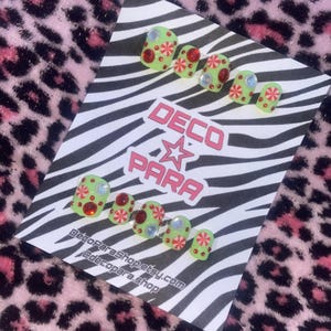 Press On Gyaru Fake Nails Kawaii Winter Christmas Peppermint Candy - Short Length
