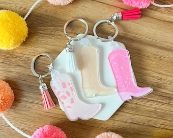 Cow Print Cowgirl Boot Keychain with Tassel