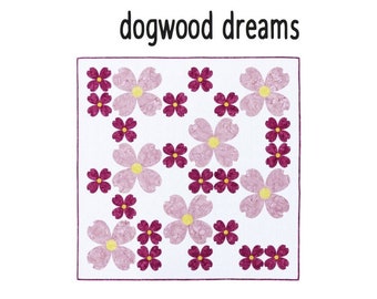 Modèle de courtepointe dogwood dreams, courtepointes volantes de perroquet, modèle de courtepointe d’applique, applique de débutant, courtepointe moderne, applique brute de bord, courtepointe de tour