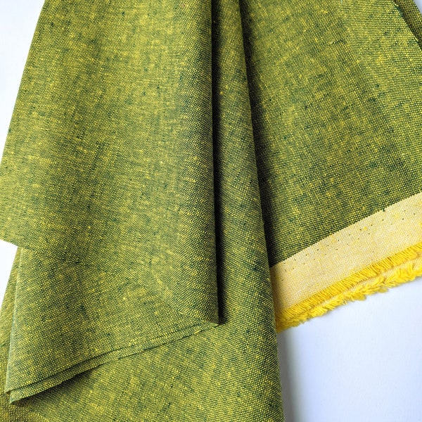 Essex linen, Cotton linen blend, Fabric by the yard, Yarn dyed fabric, Robert Kaufman, Green linen, Apparel fabric, Embroidery fabric