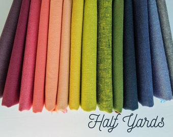 Fabric bundle, Half yard bundle, Solid quilting fabric, Shot Cotton, Essex linen, Peppered Cotton, Embroidery Fabric, Rainbow fabric bundle