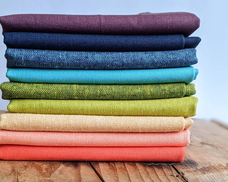 Essex linen fabric bundle, Fat quarter bundle, Cotton linen blend, Embroidery fabric, Quilting fabric, Rainbow fabric bundle,Essex Yarn dyed 画像 1