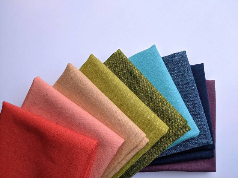 Essex linen fabric bundle, Fat quarter bundle, Cotton linen blend, Embroidery fabric, Quilting fabric, Rainbow fabric bundle,Essex Yarn dyed 画像 3