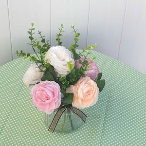Artificial Real Touch Rose Flowers Arrangement in Glass Vase,Mix  Color Rose Flower