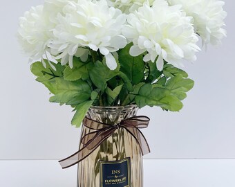 BoloLi Fake Flowers Ornament Real Looking Milan Chrysanthemum with Stem for Wedding Bouquet BoloLi Fake Flowers Ornament Real Looking Milan Chrysanthemum with Stem for Wedding Bouquet