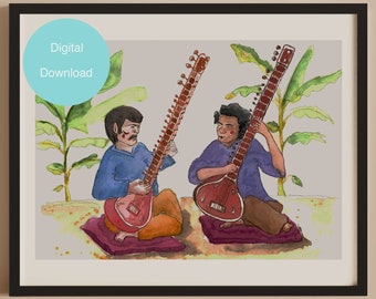 George Harrison Ravi Shankar Poster, Digital Download, George Harrison Print, 60s Music, Printable wall Art, Vintage Art Prints
