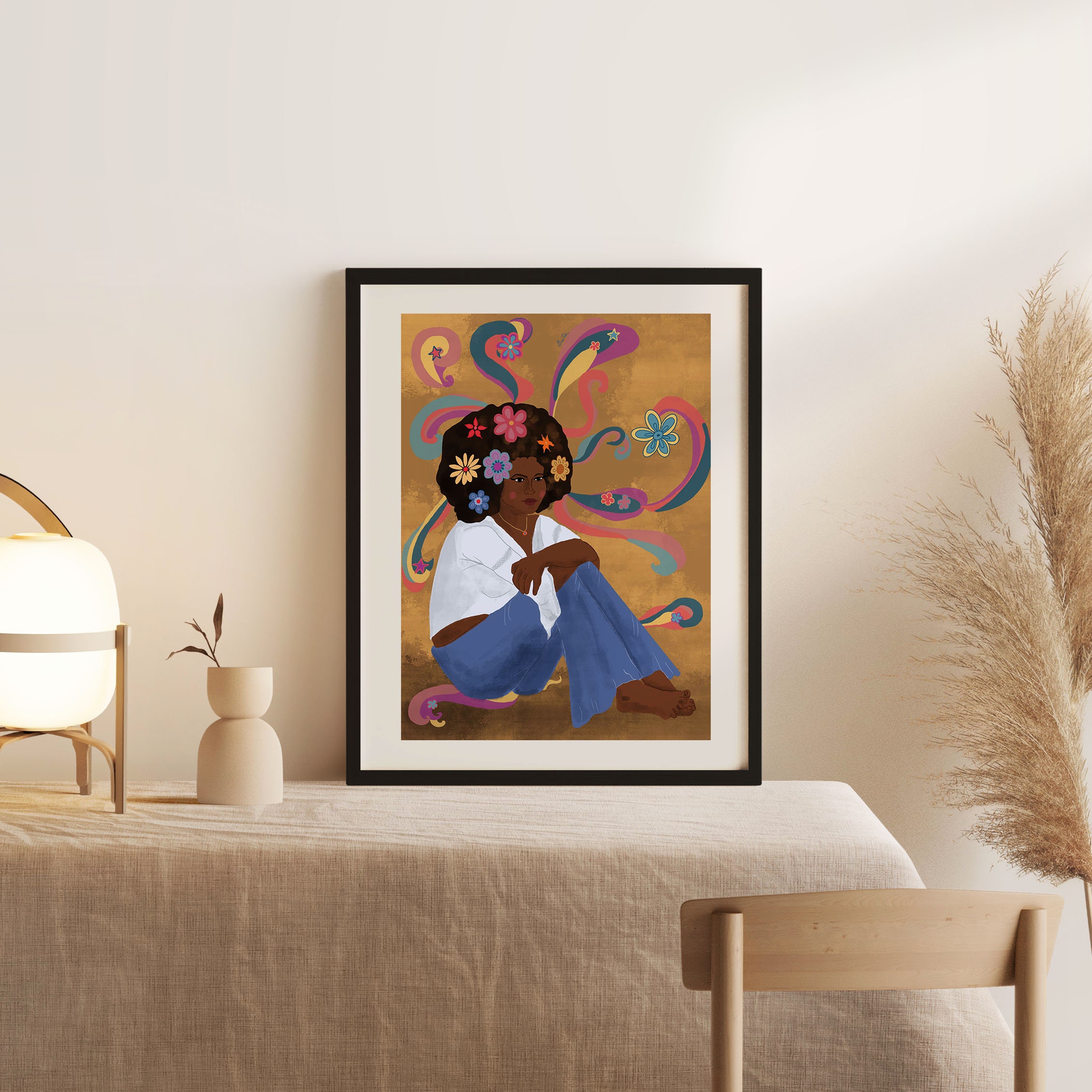 Black Afro Print 70s Posters Groovy Afro Girl Flower Power | Etsy